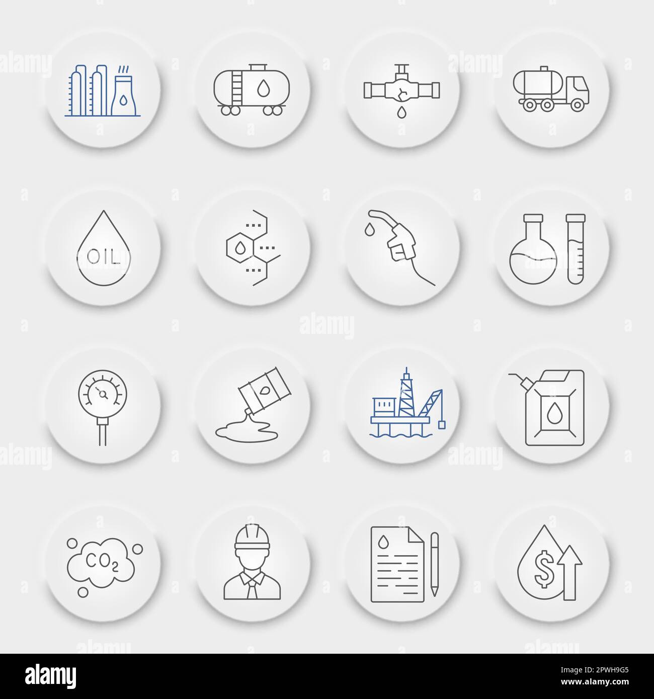 Jeu d'icônes de l'industrie pétrolière, collection de symboles de ...