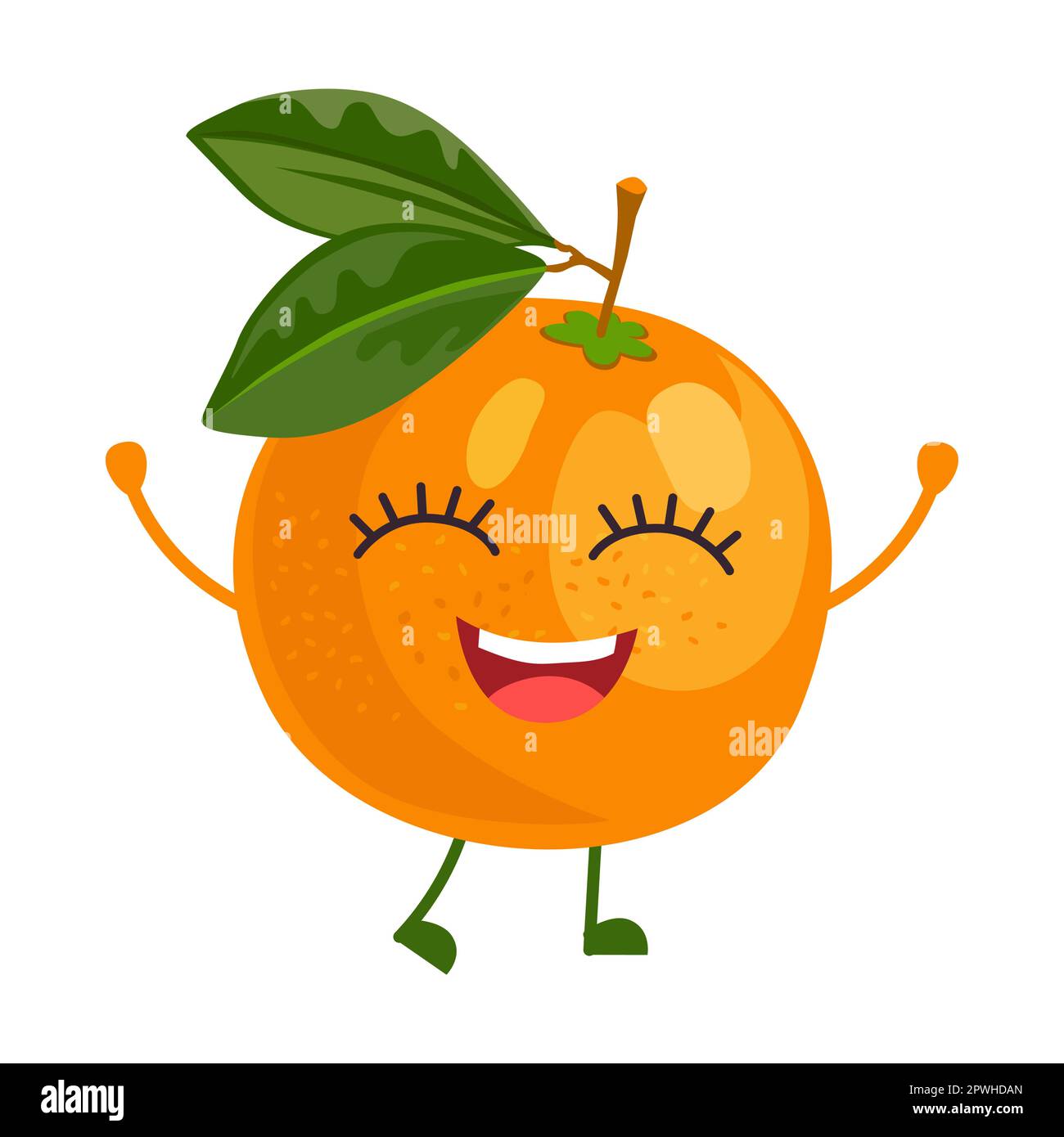 Illustration vectorielle de personnage de dessin animé fruit mandarin mignon. Autocollant comique avec caricature drôle de personnage heureux isolé sur blanc Illustration de Vecteur
