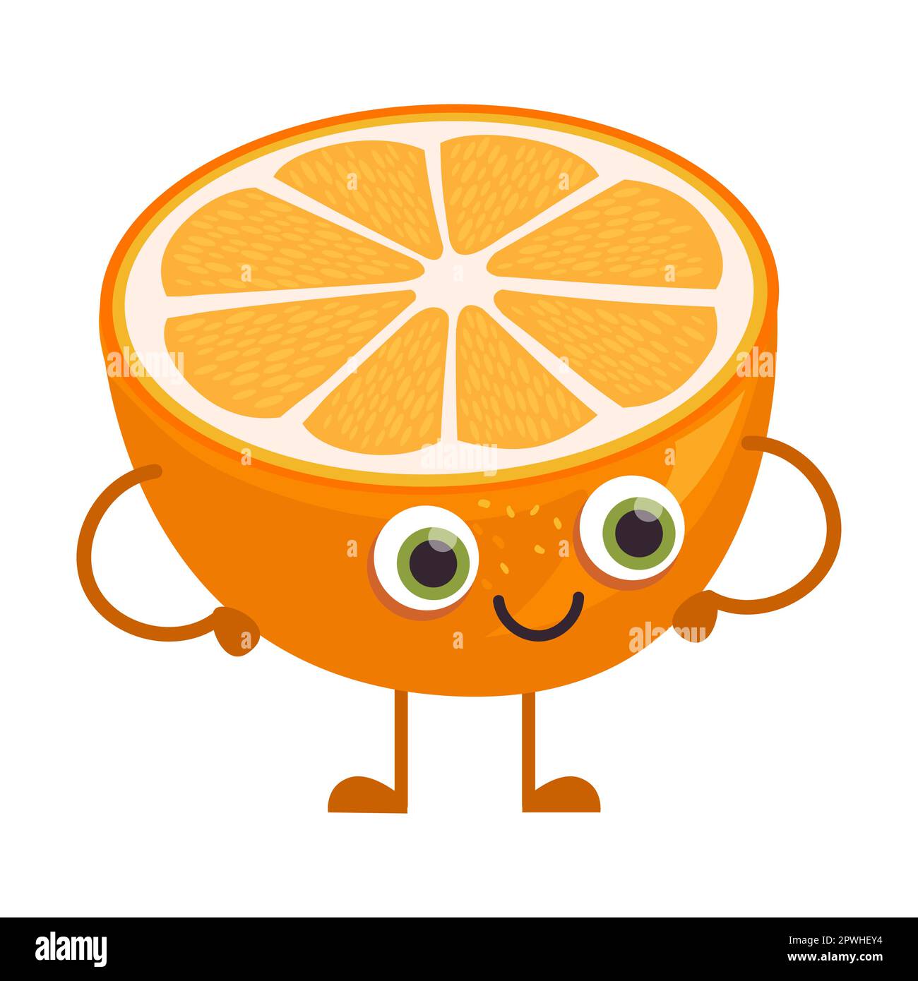Illustration vectorielle de personnage de dessin animé orange mûr mignon. Autocollant comique avec caricature drôle de personnage heureux isolé sur blanc Illustration de Vecteur