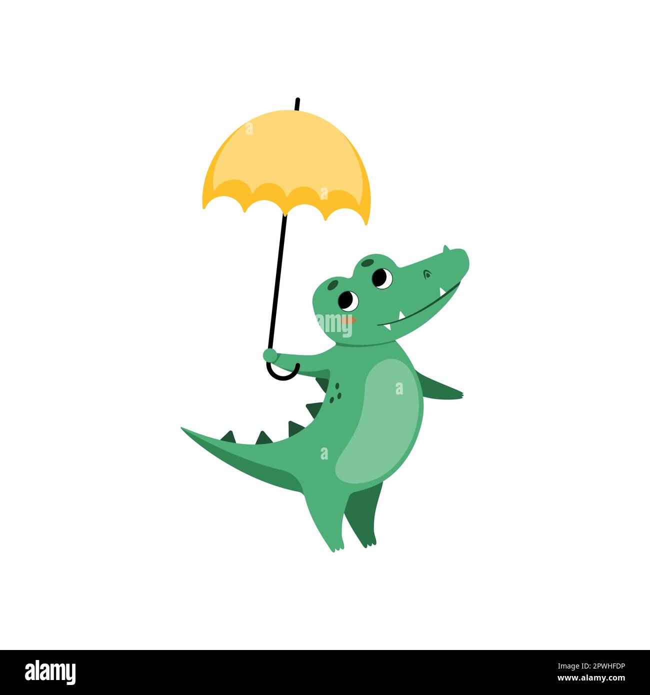 Adorable crocodile debout avec une illustration représentant un parapluie Illustration de Vecteur