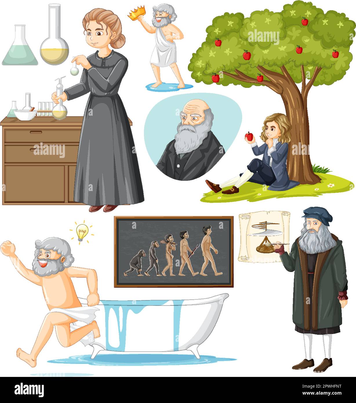 Ensemble de personnalités célèbres dans l'illustration de la science Illustration de Vecteur