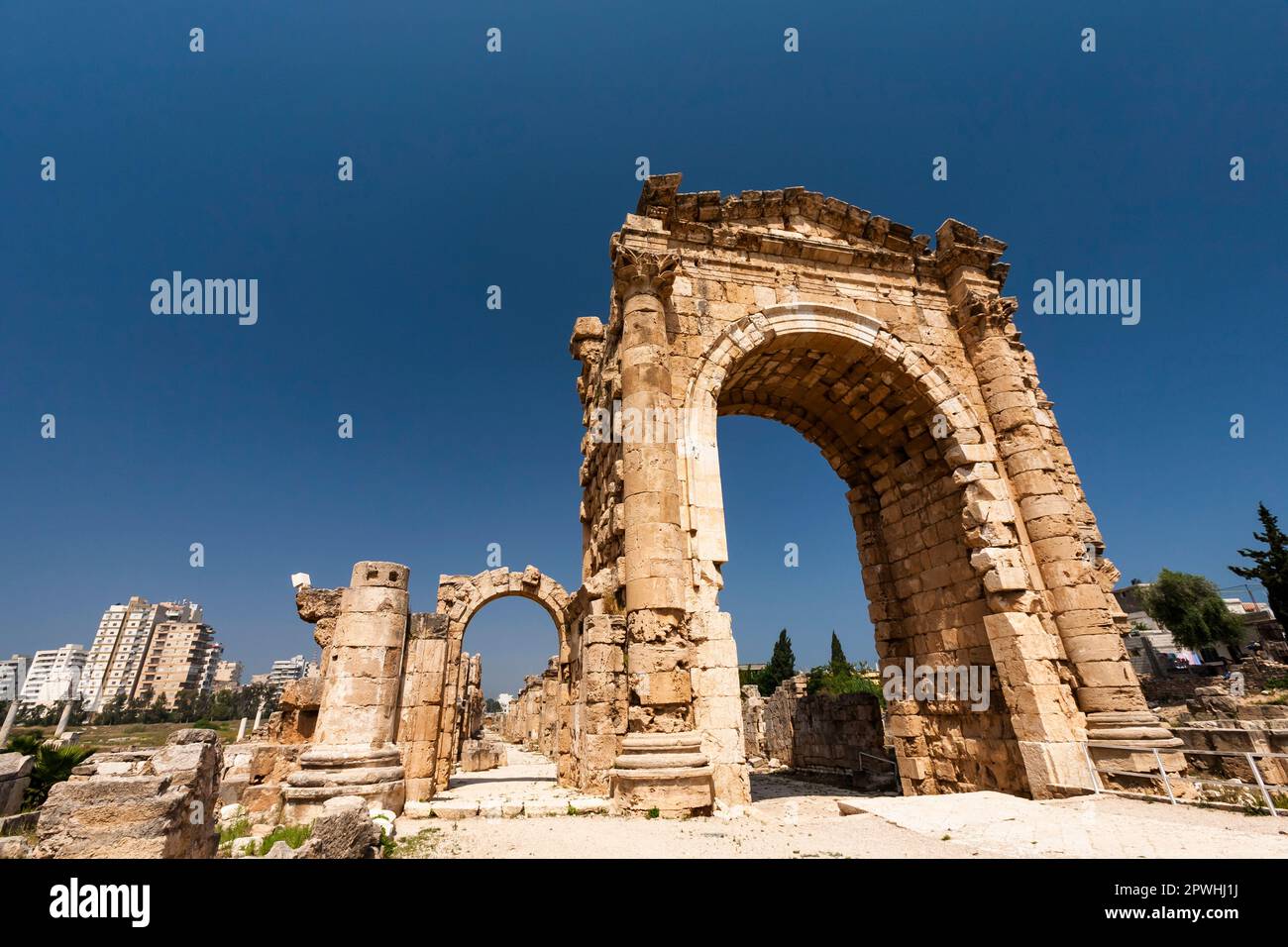 Arc de triomphe romain, nécropole à la terre principale de Tyr, Tyr(Sour,sur), Liban, Moyen-Orient, Asie Banque D'Images