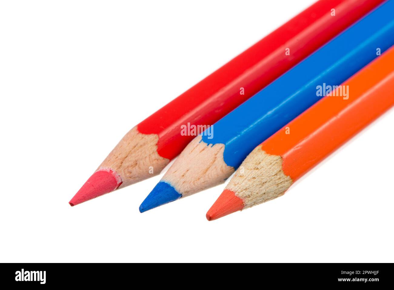 Macro de crayons de couleur en bois isolé Banque D'Images