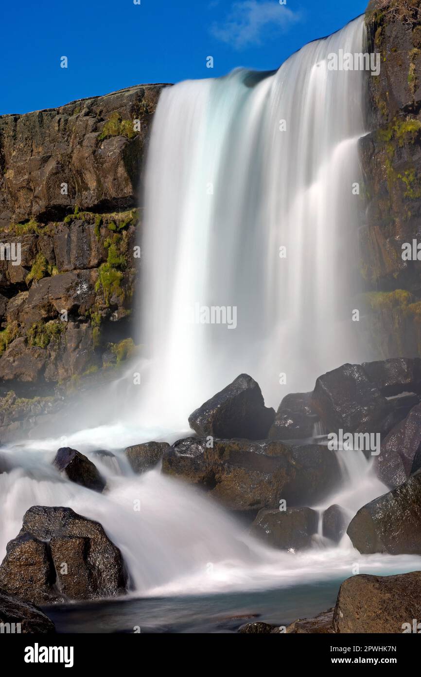 Chute d'eau Oxarafoss dans le parc national de Thingvellier en Islande Banque D'Images