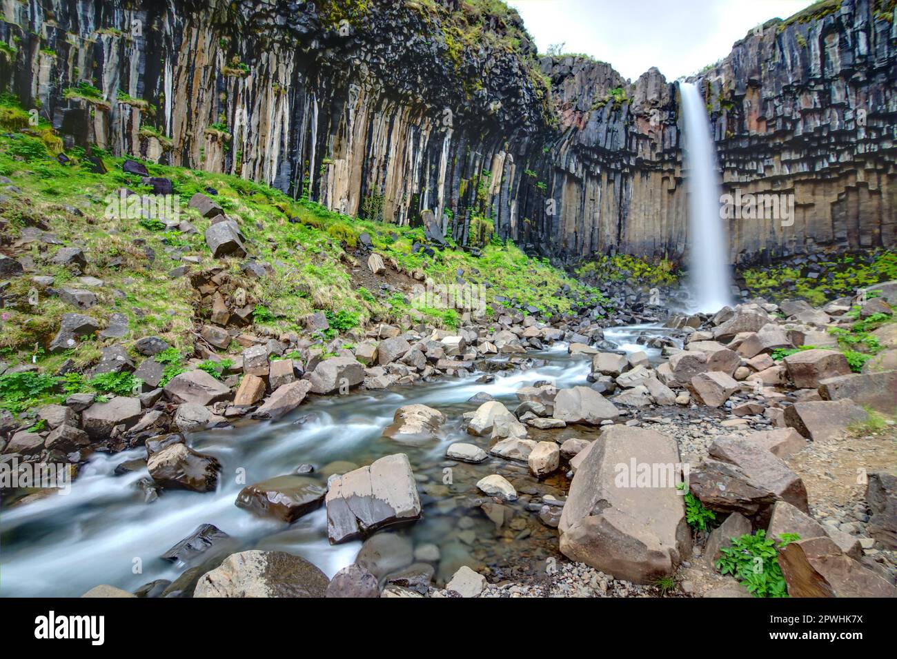 La cascade de Svartifoss avec ses colonnes de basalte en Islande Banque D'Images