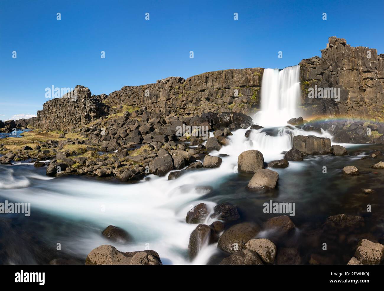Panorama de la chute d'eau d'Oxarafoss en Islande Banque D'Images