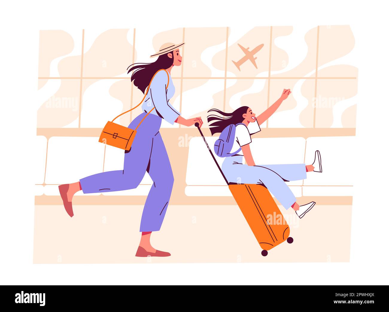 Femme packing sur sa full suitcase Banque d'images vectorielles - Alamy