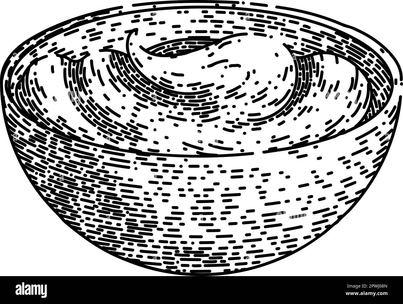 bol à pâte de chocolat tiré à la main. crème à tartiner, pain noisette, couteau à bocal, cuillère beurre, noix crémeuse pâte de chocolat dessin vectoriel de bol. noir isolé Illustration de Vecteur