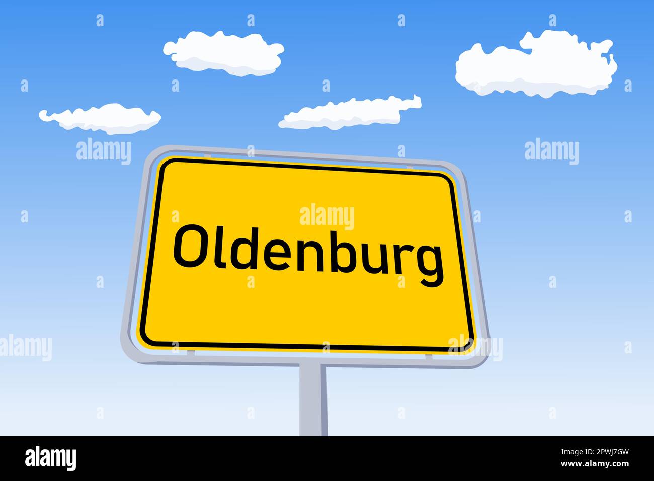 Panneau de la ville d'Oldenburg en Allemagne. Illustration du vecteur de signalisation routière de bienvenue de la limite de la ville. Illustration de Vecteur