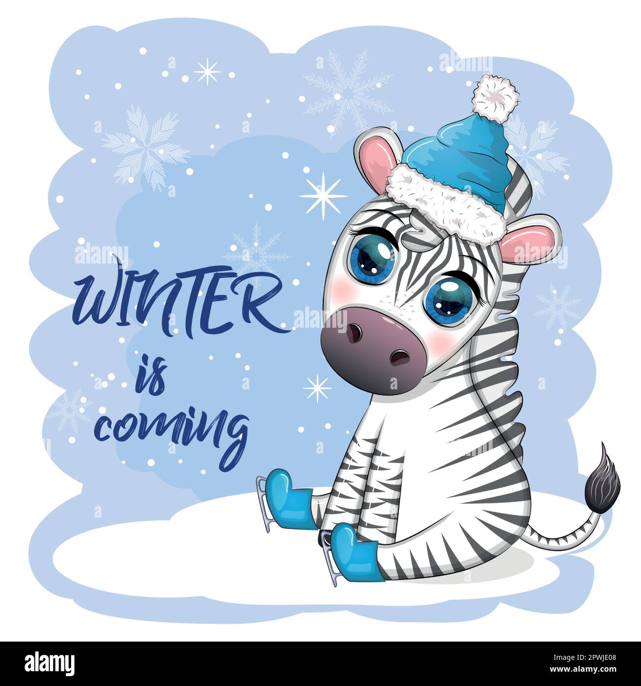 Carte de voeux avec zèbre mignon dans chapeau de père noël avec boule