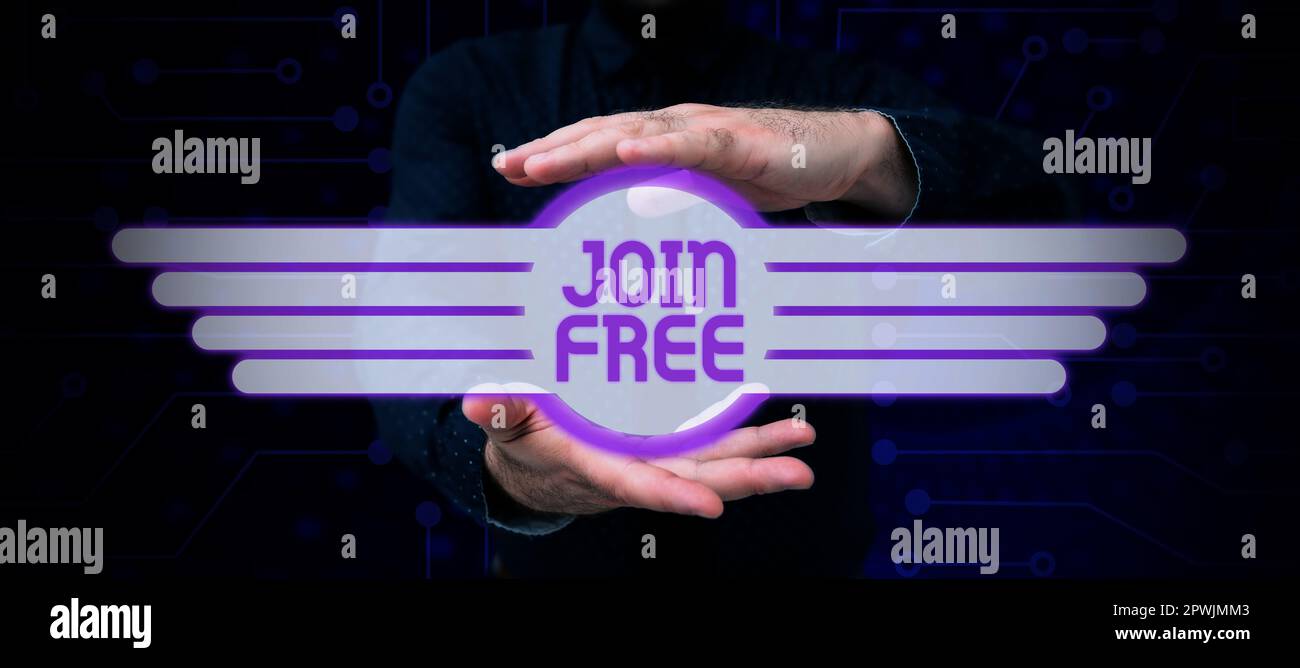 Inspiration montrant le signe Join Free, Word pour l'acte ou une instance de joindre un groupe ou une organisation Banque D'Images
