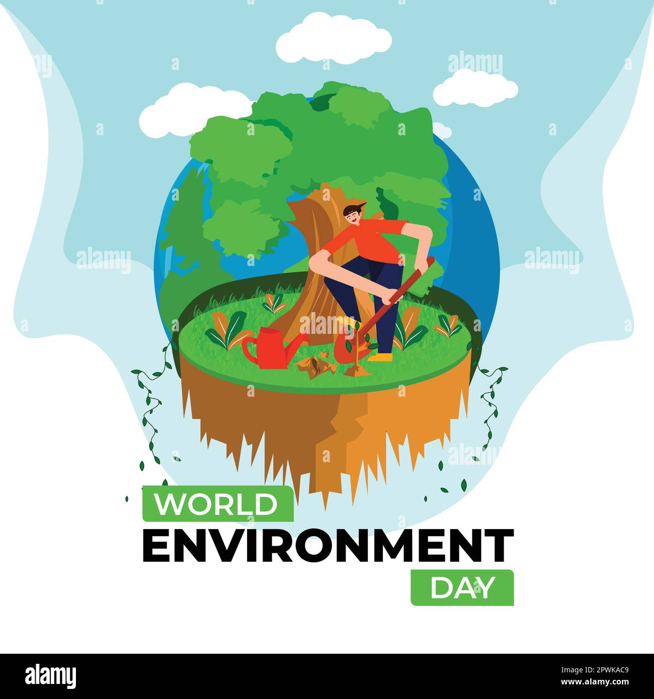 Journée mondiale de l'environnement avec illustration de personnages de dessins animés Illustration de Vecteur