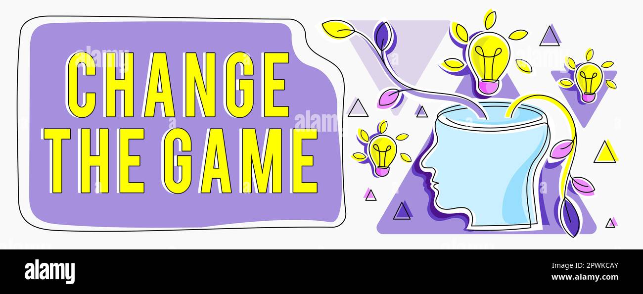 Écriture de texte d'affichage changer le jeu, concept signifiant l'ajustement dans le processus de planification de stratégie grossière etc Banque D'Images