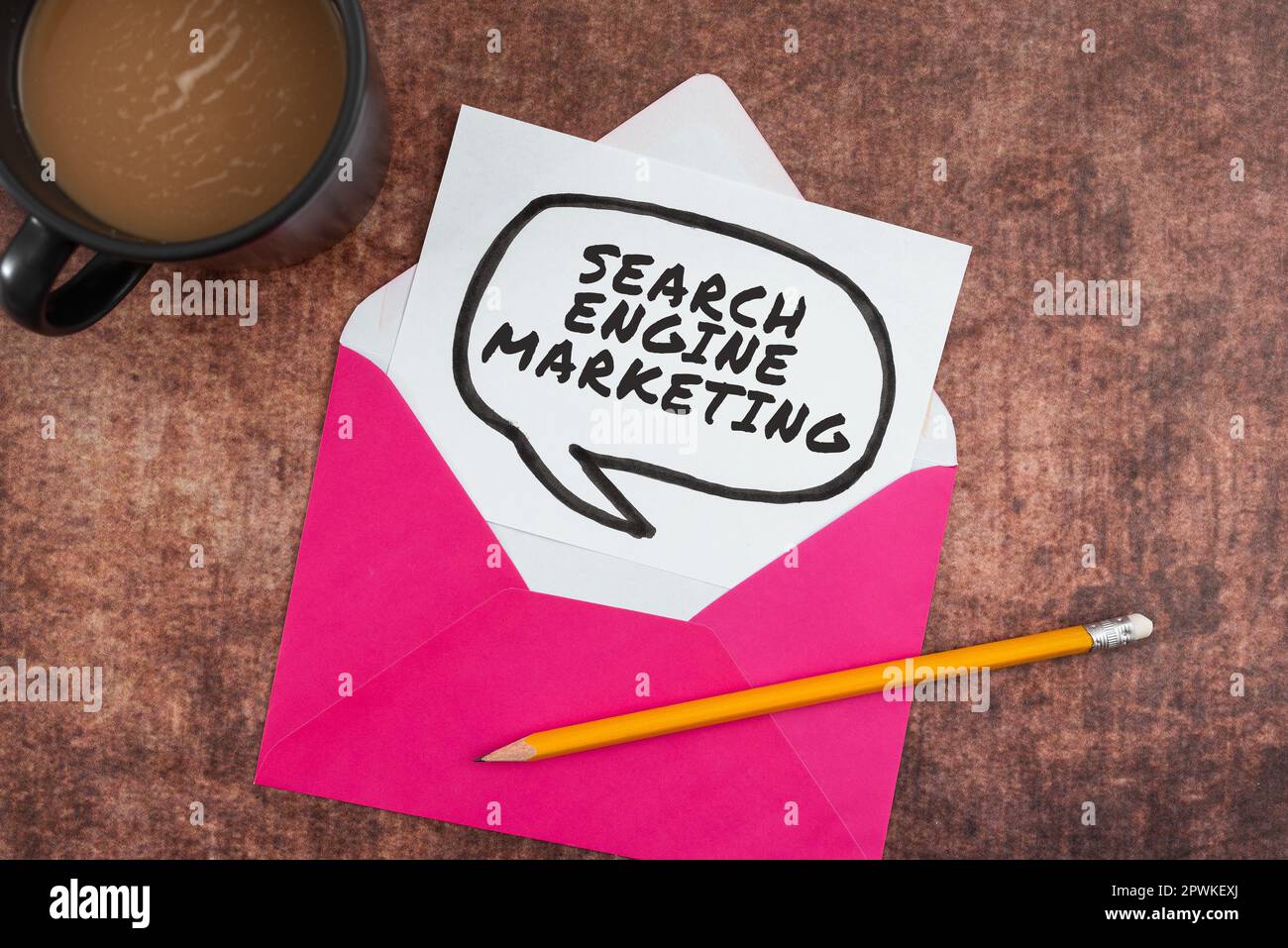 Légende de texte présentant Search Engine Marketing, Word pour l'optimisation numérique en ligne et le classement des sites Web Banque D'Images