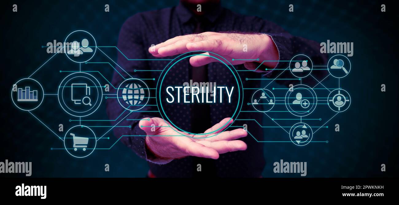 Signe d'écriture à la main stérilité, mot écrit sur une condition d'être libre de micro-organismes pathogènes Banque D'Images