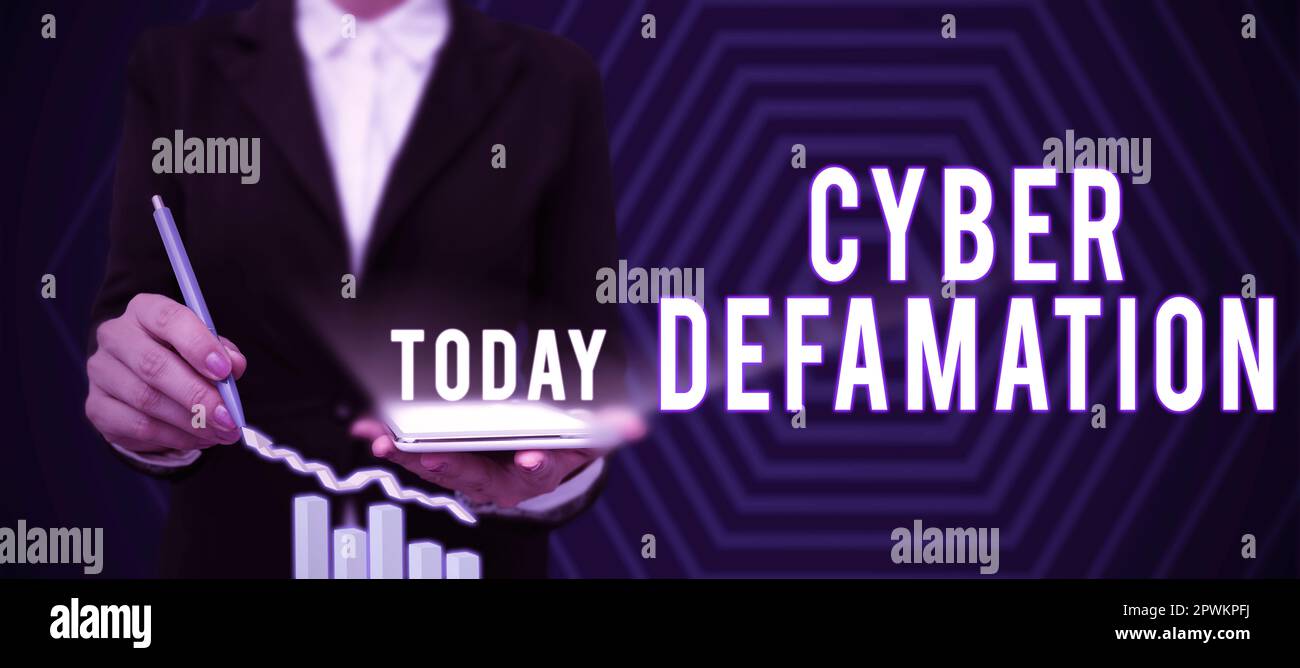 Texte d'écriture Cyber Defamaation, Internet concept slander conduit par le biais de médias numériques habituellement par Internet Banque D'Images