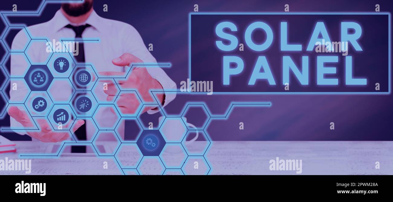 Texte d'écriture panneau solaire, concept signifiant conçu pour absorber les rayons solaires source de production d'énergie Banque D'Images