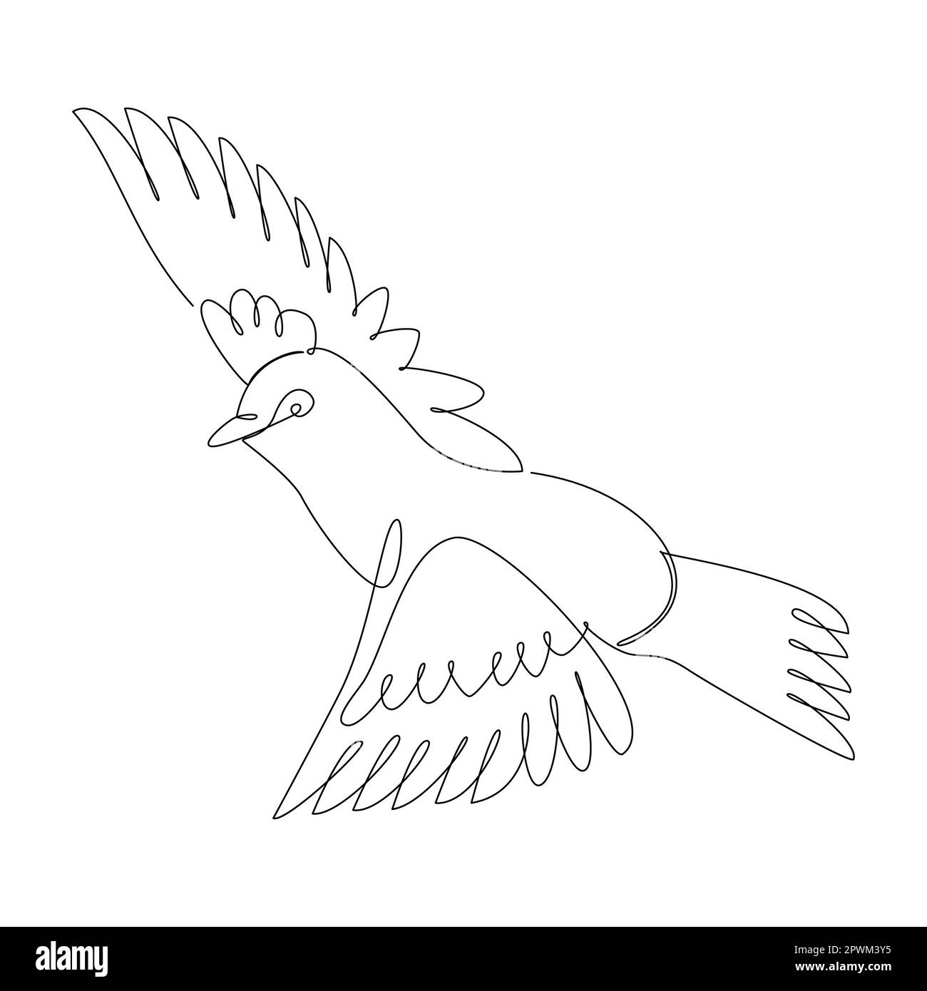 Dessin continu d'une ligne simple d'icône d'oiseau en silhouette sur fond blanc. Linéaire stylisé. Illustration de Vecteur