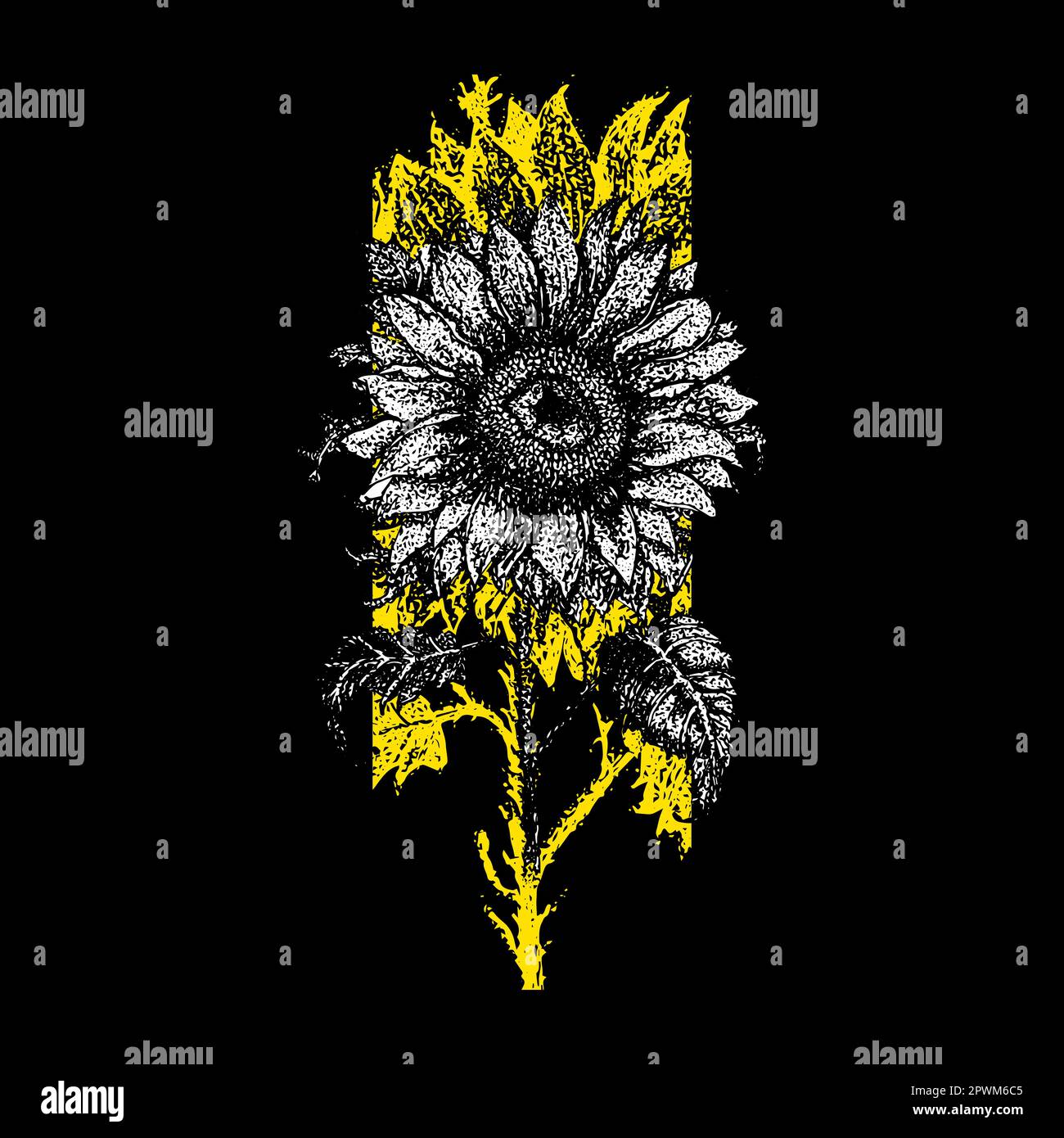 Fleurs de soleil jaunes Dotwork Illustration de Vecteur