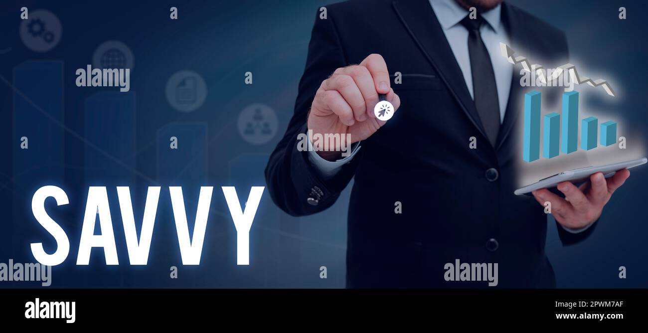 Affichage conceptuel Savvy, Mot écrit sur avoir la perception, la compréhension dans des questions pratiques Banque D'Images