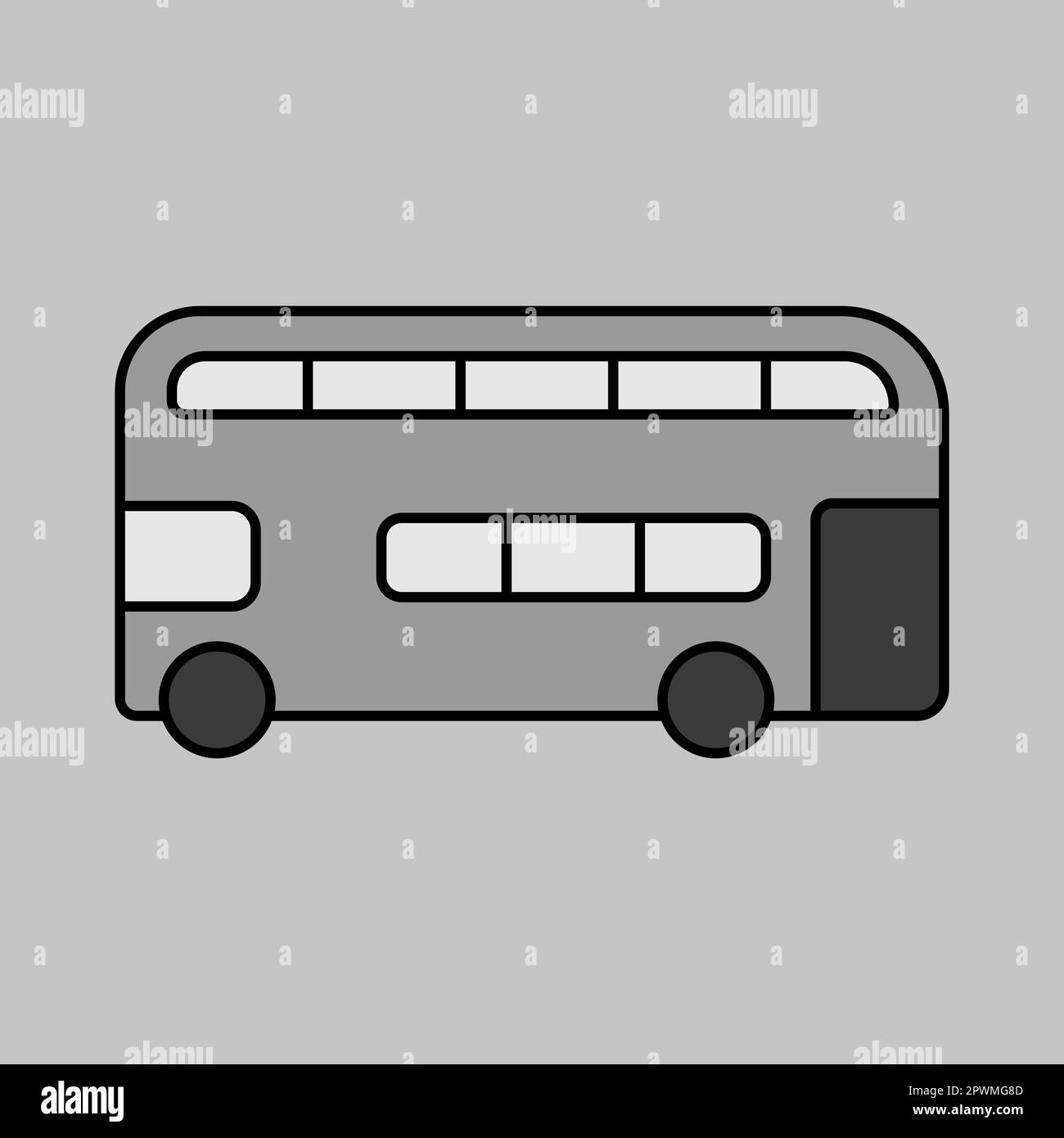 Icône de vecteur de niveaux de gris du bus à double étage. Symbole graphique pour la conception, le logo, l'application, l'interface utilisateur du site Web et des applications de voyage et de tourisme Banque D'Images