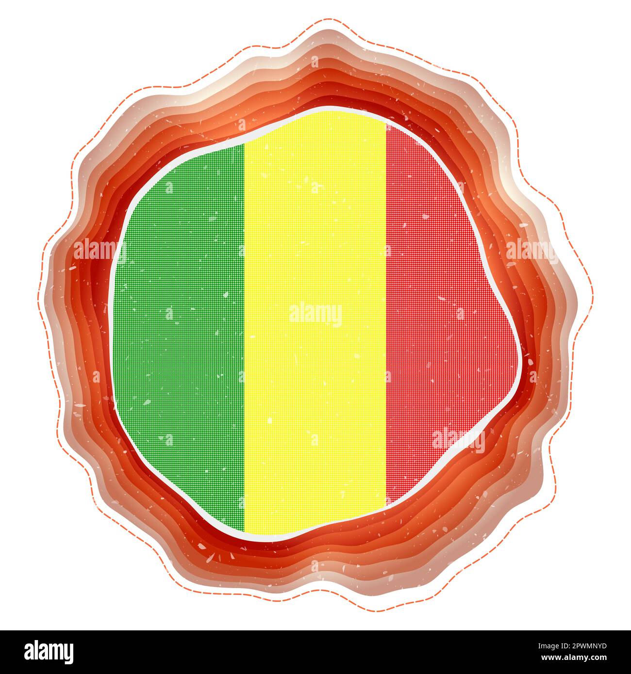 Drapeau Mali dans le cadre. Badge du pays. Signe circulaire superposé autour du drapeau du Mali. Illustration vectorielle élégante. Illustration de Vecteur