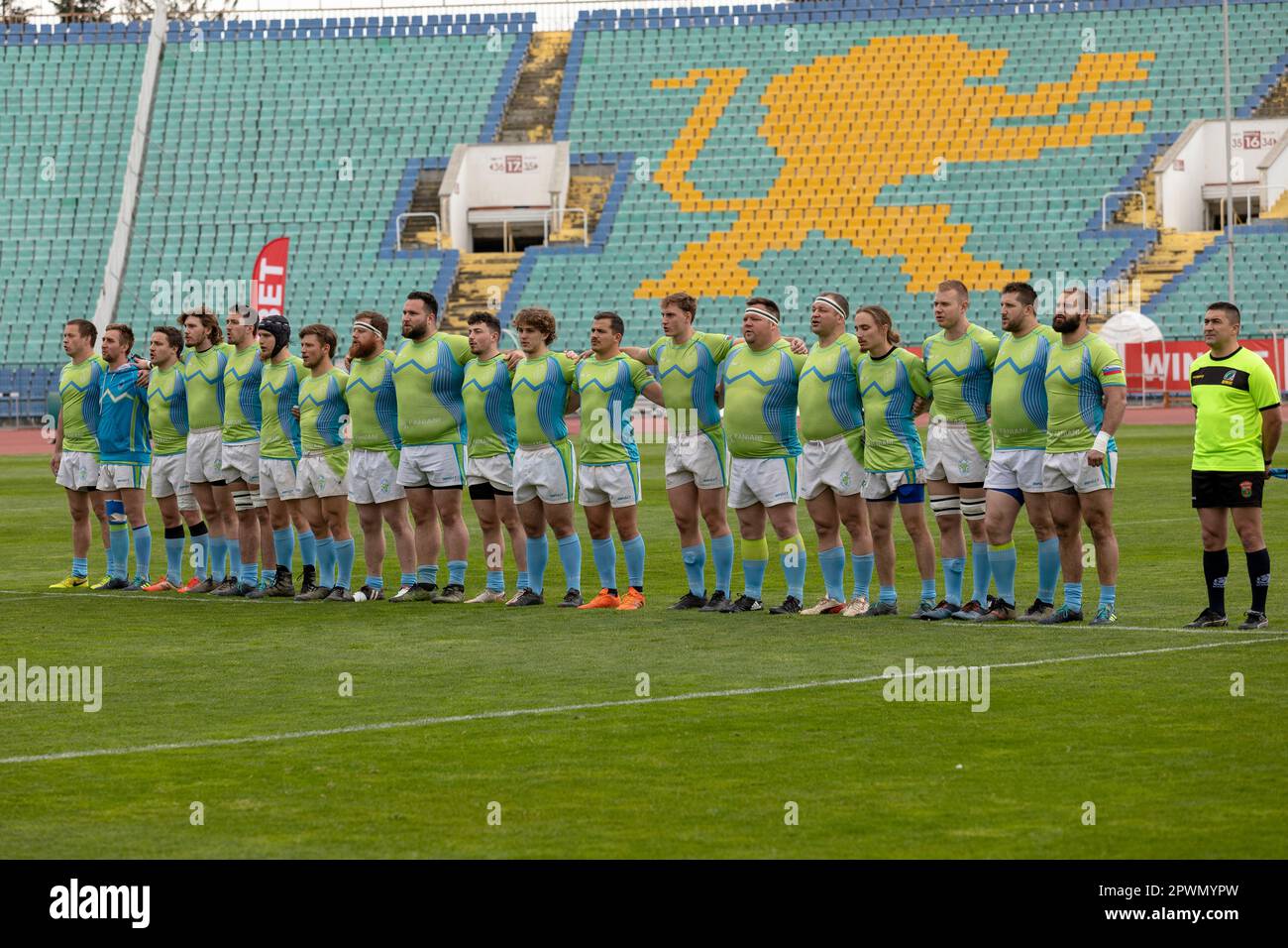 Sofia, Bulgarie 29 avril 2023: L'équipe de rugby bulgare a remporté la Conférence européenne '1 Sud' après 39:19 contre la Slovénie à la nation Vasil Levski Banque D'Images