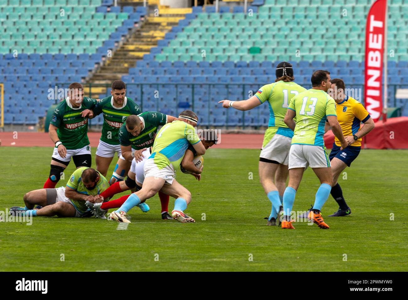 Sofia, Bulgarie 29 avril 2023: L'équipe de rugby bulgare a remporté la Conférence européenne '1 Sud' après 39:19 contre la Slovénie à la nation Vasil Levski Banque D'Images