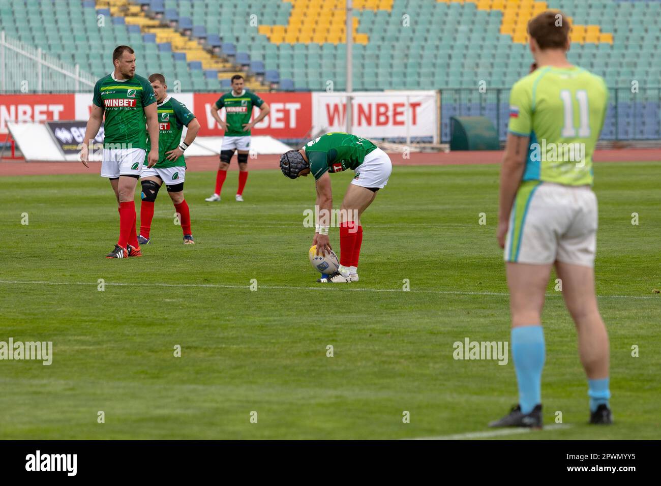 Sofia, Bulgarie 29 avril 2023: L'équipe de rugby bulgare a remporté la Conférence européenne '1 Sud' après 39:19 contre la Slovénie à la nation Vasil Levski Banque D'Images