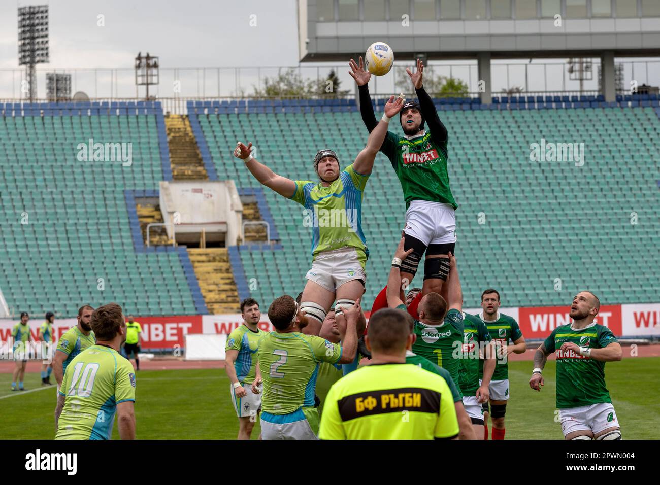 Sofia, Bulgarie 29 avril 2023: L'équipe de rugby bulgare a remporté la Conférence européenne '1 Sud' après 39:19 contre la Slovénie à la nation Vasil Levski Banque D'Images