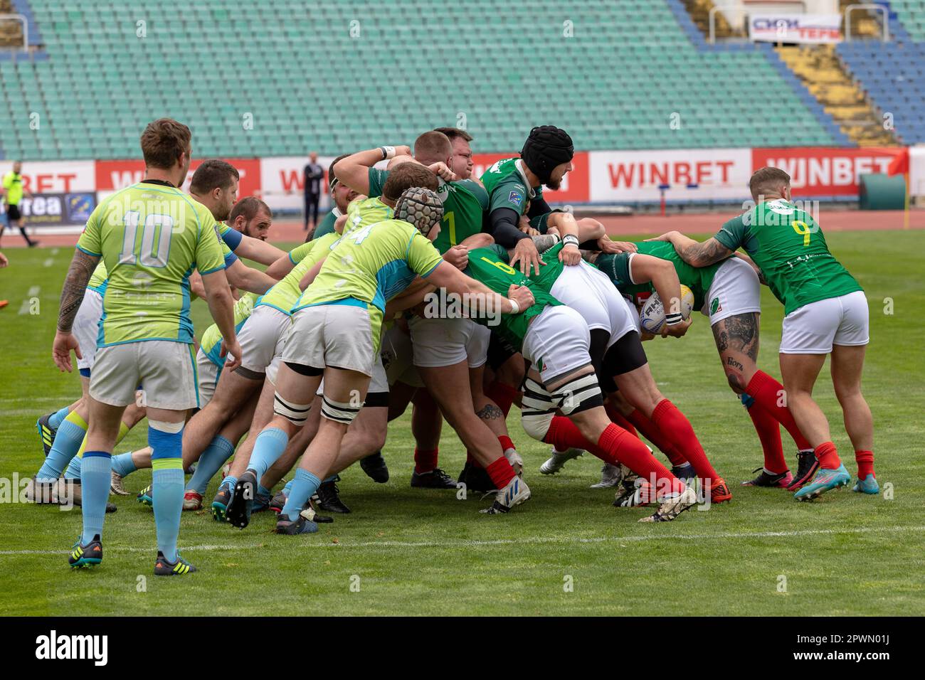 Sofia, Bulgarie 29 avril 2023: L'équipe de rugby bulgare a remporté la Conférence européenne '1 Sud' après 39:19 contre la Slovénie à la nation Vasil Levski Banque D'Images