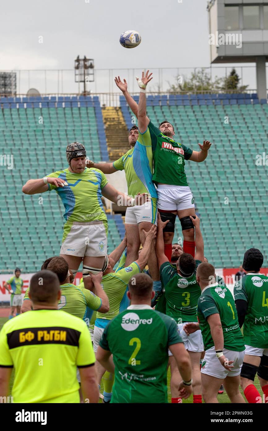 Sofia, Bulgarie 29 avril 2023: L'équipe de rugby bulgare a remporté la Conférence européenne '1 Sud' après 39:19 contre la Slovénie à la nation Vasil Levski Banque D'Images