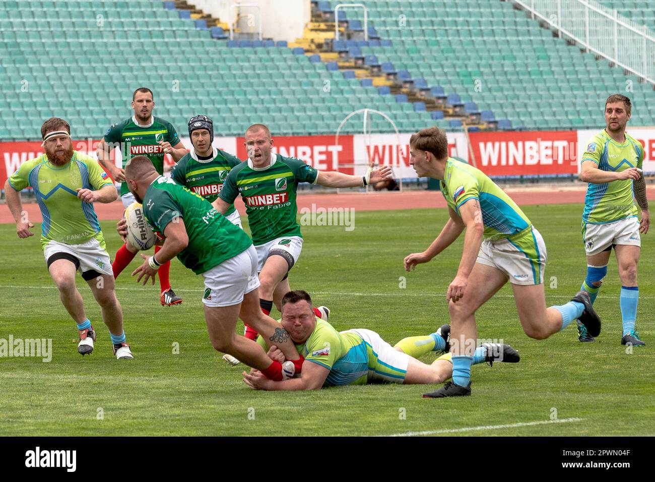 Sofia, Bulgarie 29 avril 2023: L'équipe de rugby bulgare a remporté la Conférence européenne '1 Sud' après 39:19 contre la Slovénie à la nation Vasil Levski Banque D'Images