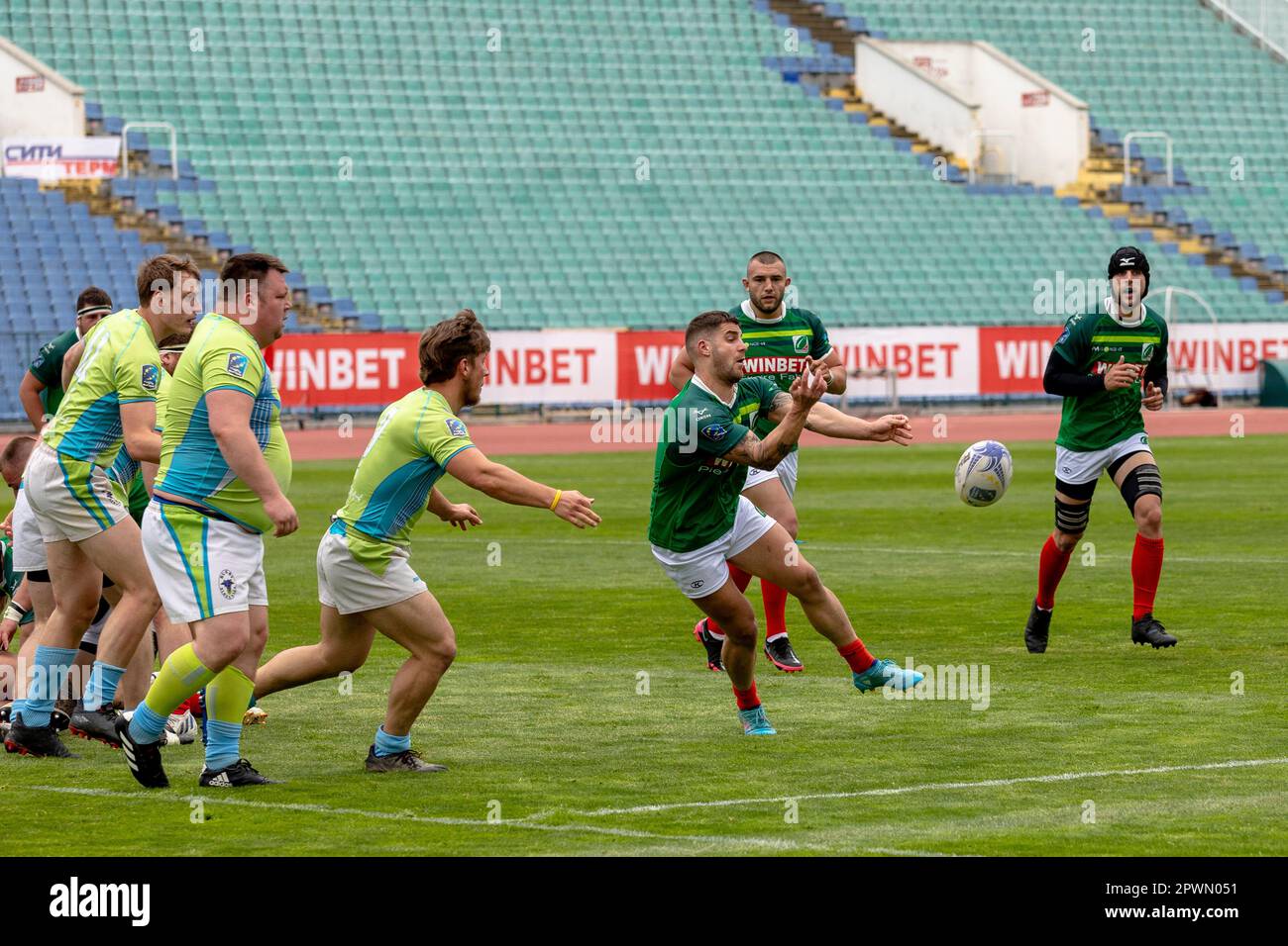 Sofia, Bulgarie 29 avril 2023: L'équipe de rugby bulgare a remporté la Conférence européenne '1 Sud' après 39:19 contre la Slovénie à la nation Vasil Levski Banque D'Images