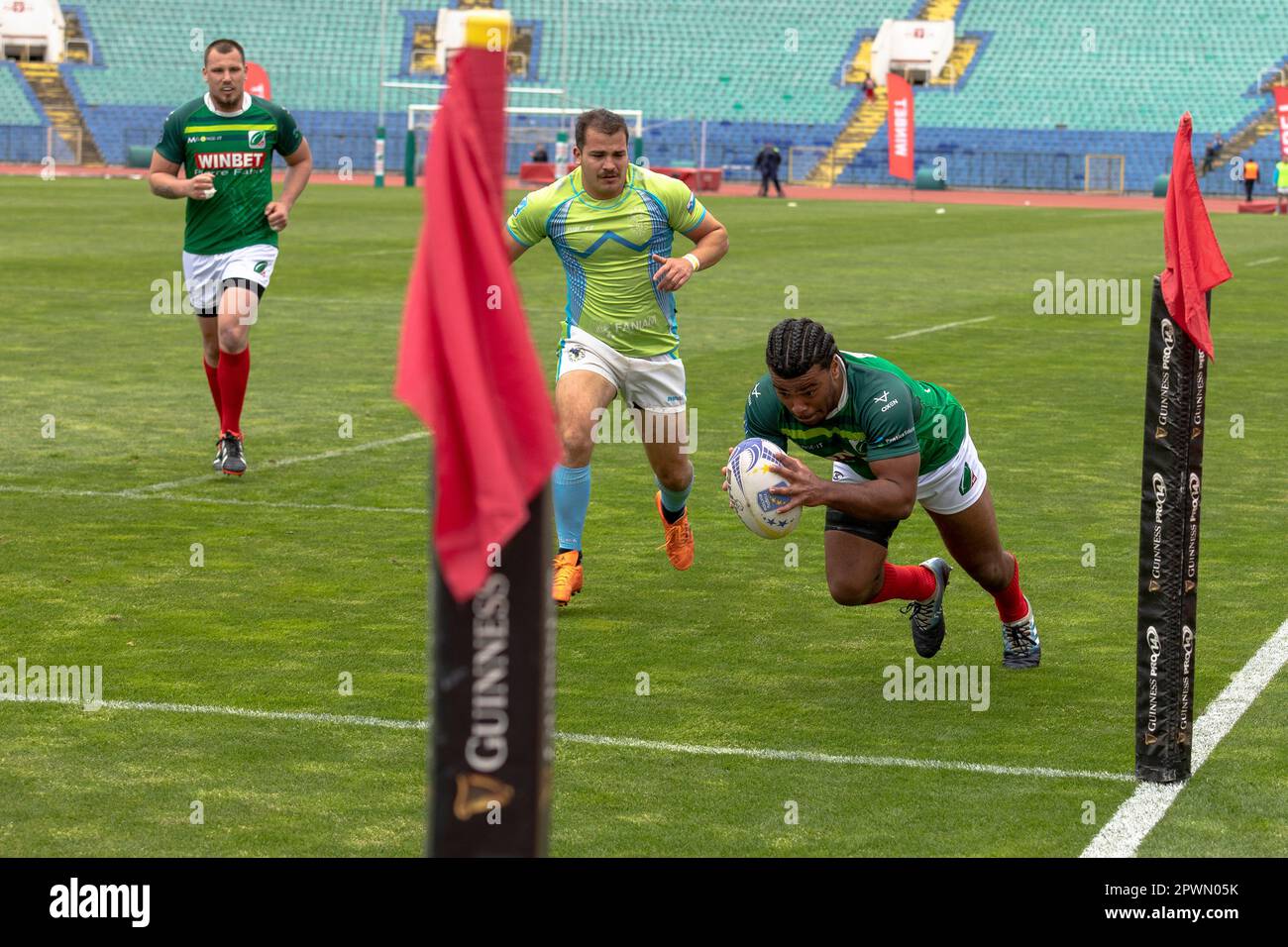 Sofia, Bulgarie 29 avril 2023: L'équipe de rugby bulgare a remporté la Conférence européenne '1 Sud' après 39:19 contre la Slovénie à la nation Vasil Levski Banque D'Images