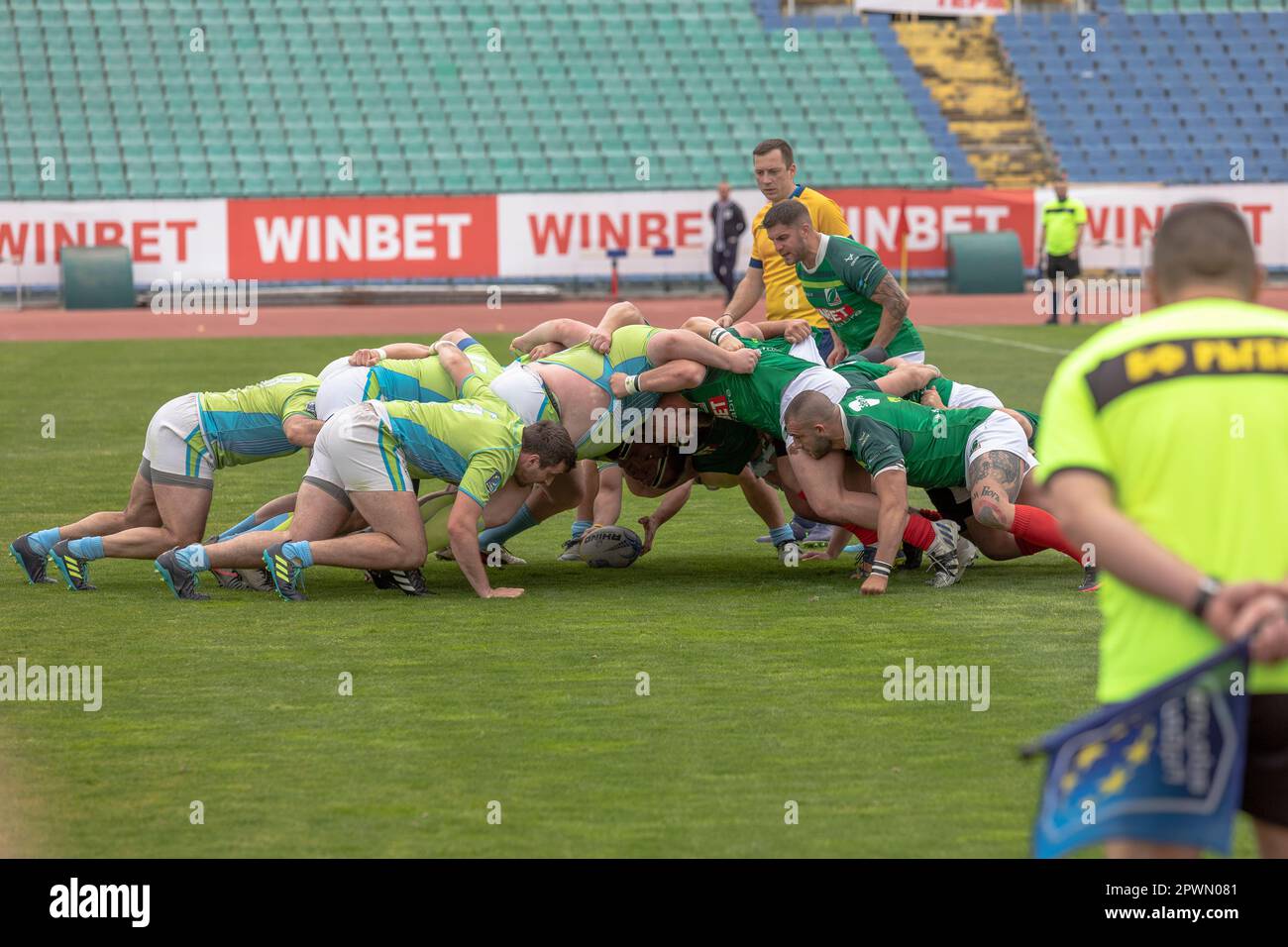 Sofia, Bulgarie 29 avril 2023: L'équipe de rugby bulgare a remporté la Conférence européenne '1 Sud' après 39:19 contre la Slovénie à la nation Vasil Levski Banque D'Images