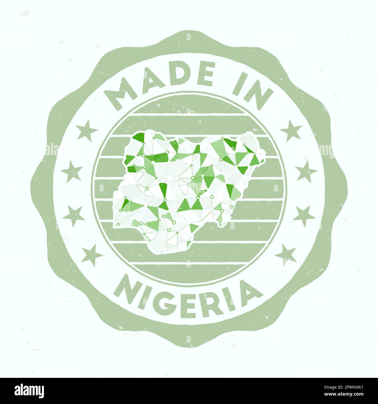 Fabriqué au Nigeria. Timbre rond de pays. Sceau du Nigeria avec forme de frontière. Badge vintage avec texte circulaire et étoiles. Illustration vectorielle. Illustration de Vecteur
