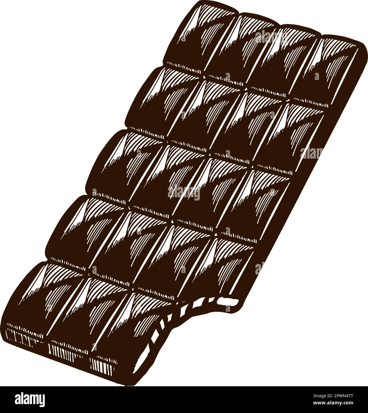 Une barre de chocolat noir, une barre de chocolat noir piquée, une icône avec une barre de chocolat sur fond blanc. Éléments décoratifs pour motifs, emballages, Illustration de Vecteur
