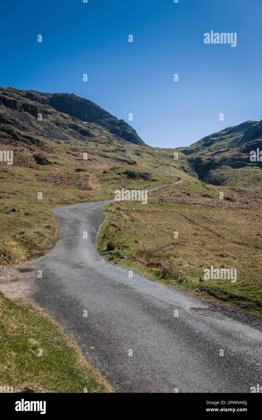 HardKnott Pass, la route la plus raide d'Angleterre, English Lake District. Banque D'Images