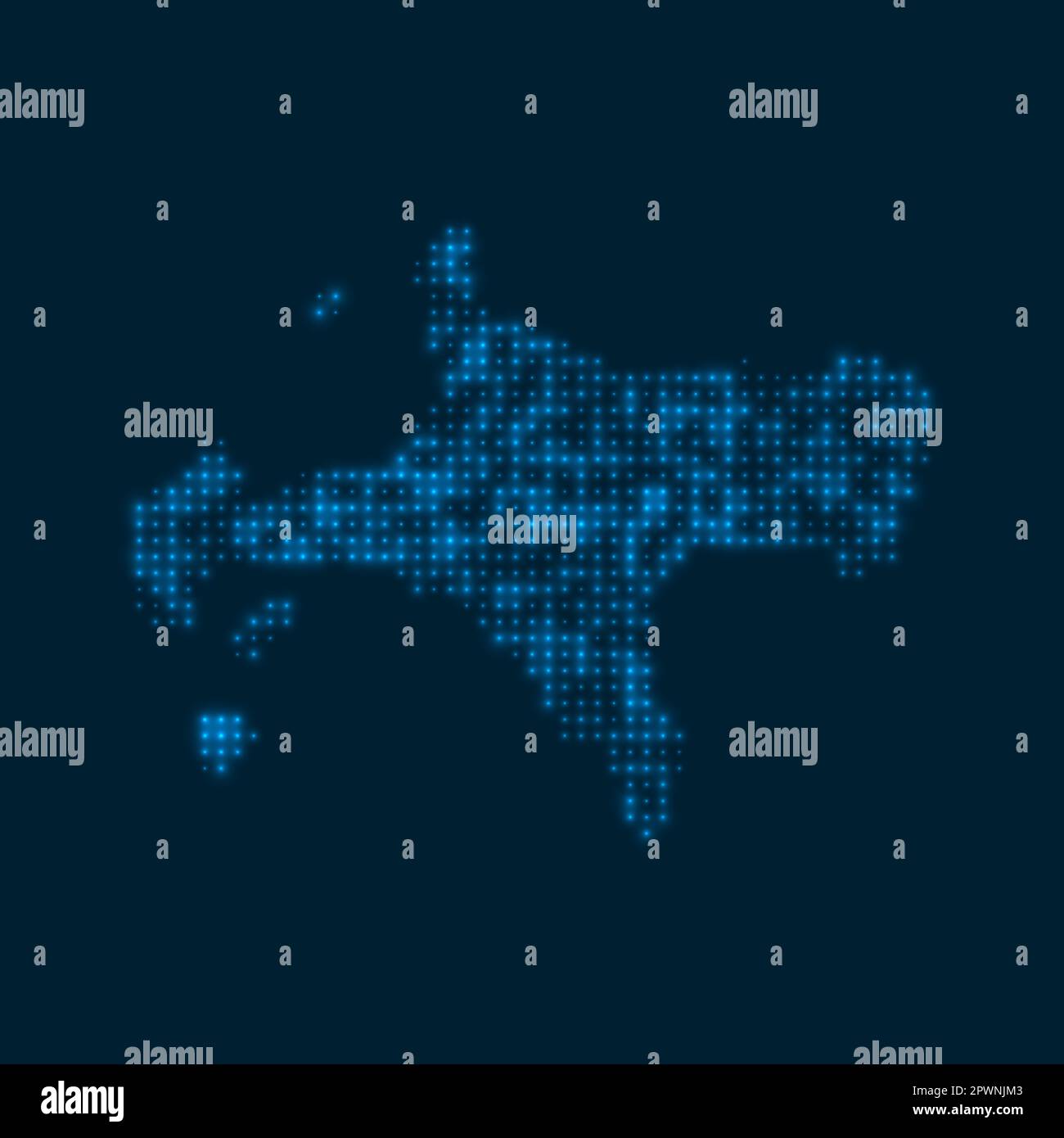 Carte lumineuse à pois Ko Mak. Forme de l'île avec des ampoules bleues brillantes. Illustration vectorielle. Illustration de Vecteur