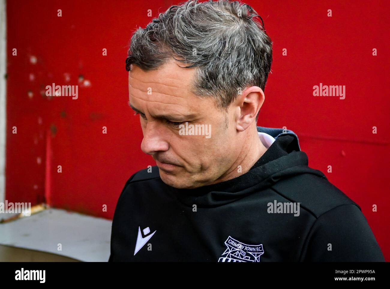 Paul Hurst lors du match de football Sky Bet EFL League deux entre le Stevenage FC et le Grimsby Town FC au stade Lamex, Stevenage, Angleterre, le 2 Banque D'Images