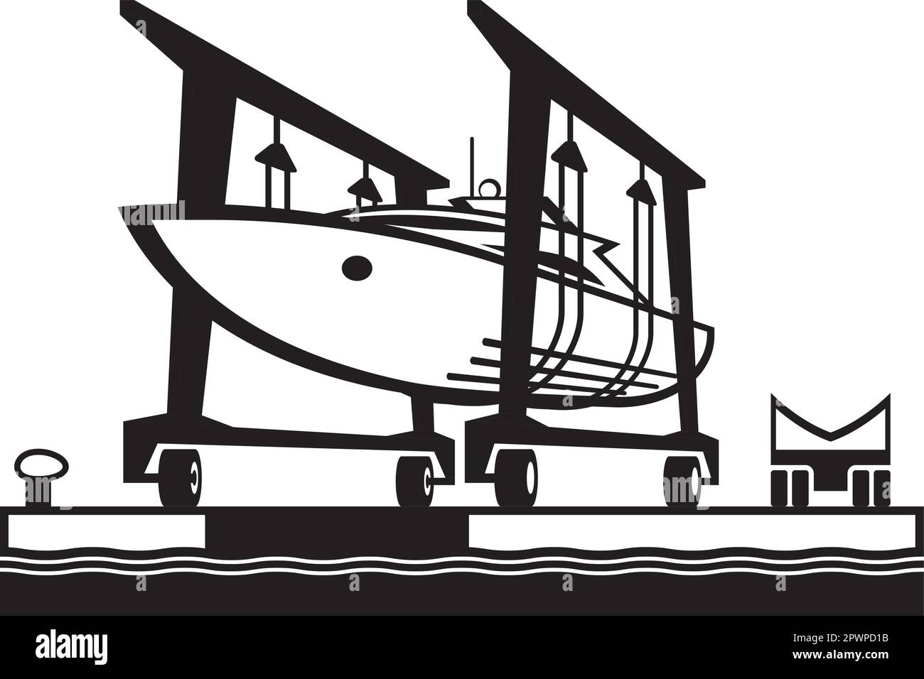 Mobile bateau de levage de bateau de déménagement de yacht à la mer - illustration vectorielle Illustration de Vecteur