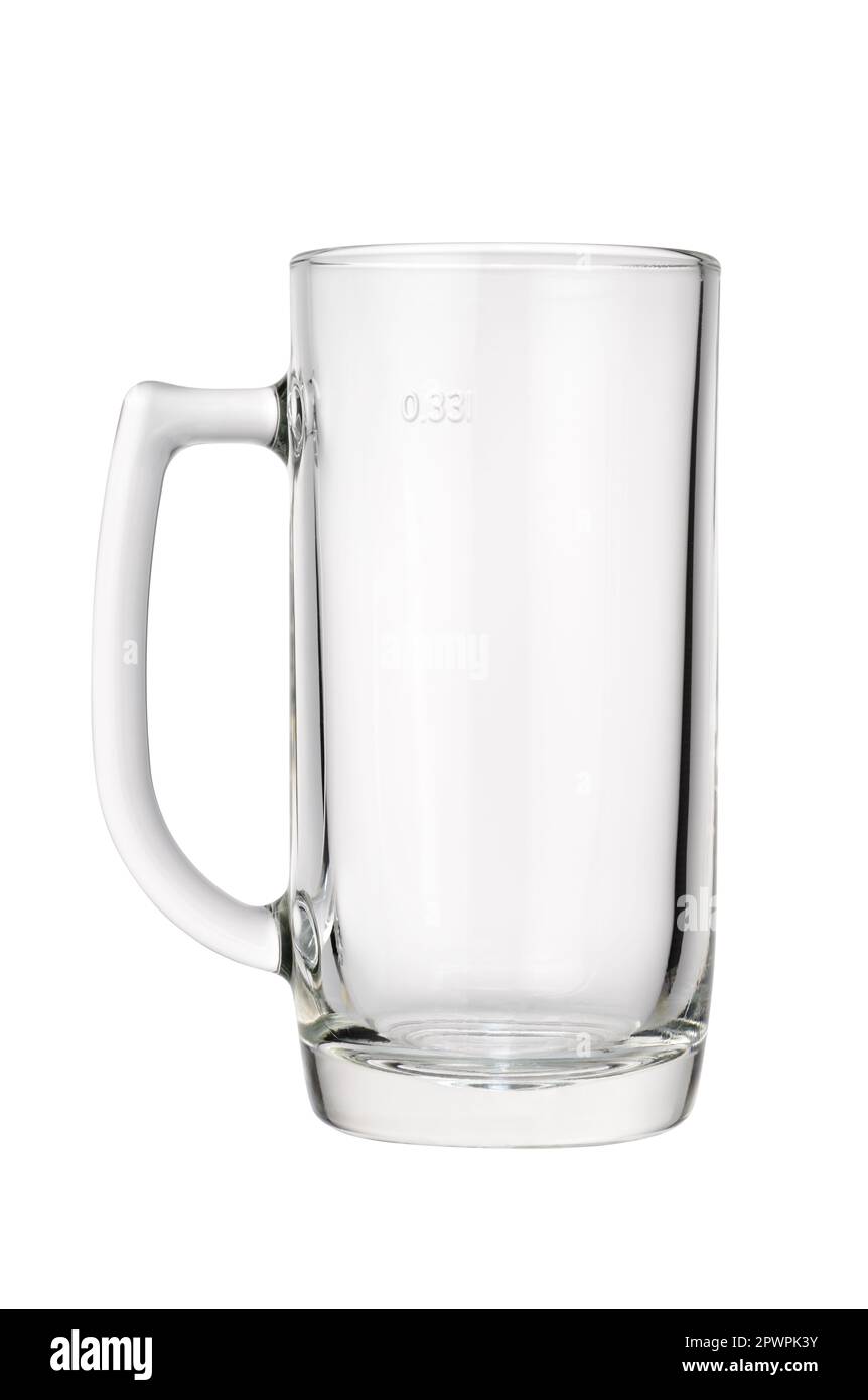 Bière en verre vide stein isolée sur fond blanc, Banque D'Images