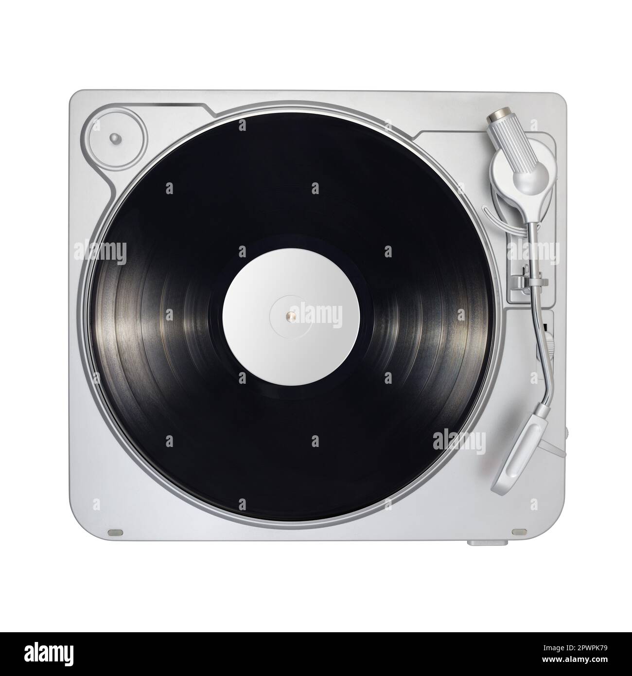 Platine à longue durée de jeu ou disque vinyle LP isolé sur fond blanc. Vue de dessus. Banque D'Images