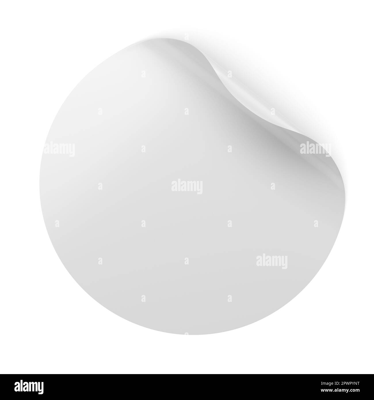 Maquette d'autocollant rond blanc vierge avec coin incurvé. 3D illustration du rendu. Banque D'Images