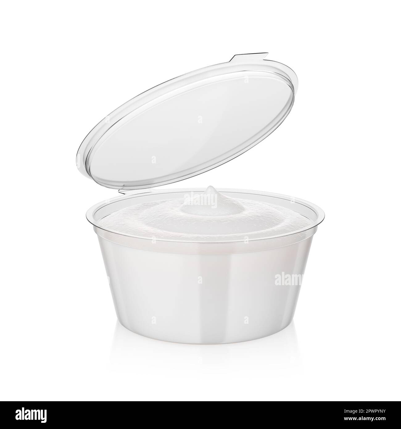 Ouvrir la sauce crémeuse dans un récipient à trempette isolé sur du blanc. 3D illustration du rendu. Banque D'Images Ouvrir la sauce crémeuse dans un récipient à trempette isolé sur du blanc. 3D illustration du rendu. Banque D'Images