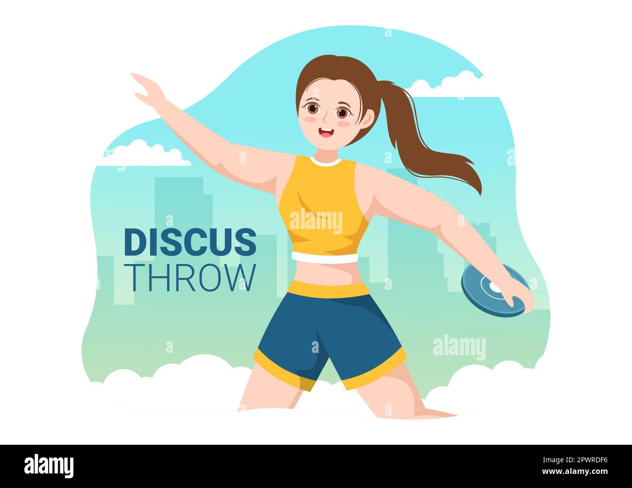 Discus lancer jouer Athletics Illustration avec jeter une plaque en bois dans le championnat de sport Flat Cartoon Templates dessinées à la main Banque D'Images