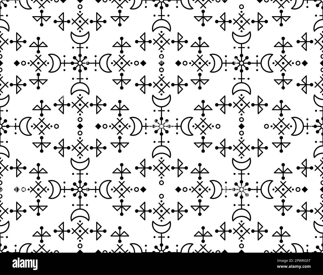 Motif vectoriel d'art folklorique d'inspiration islandaise avec motifs géométriques, lunes et fleurs Illustration de Vecteur