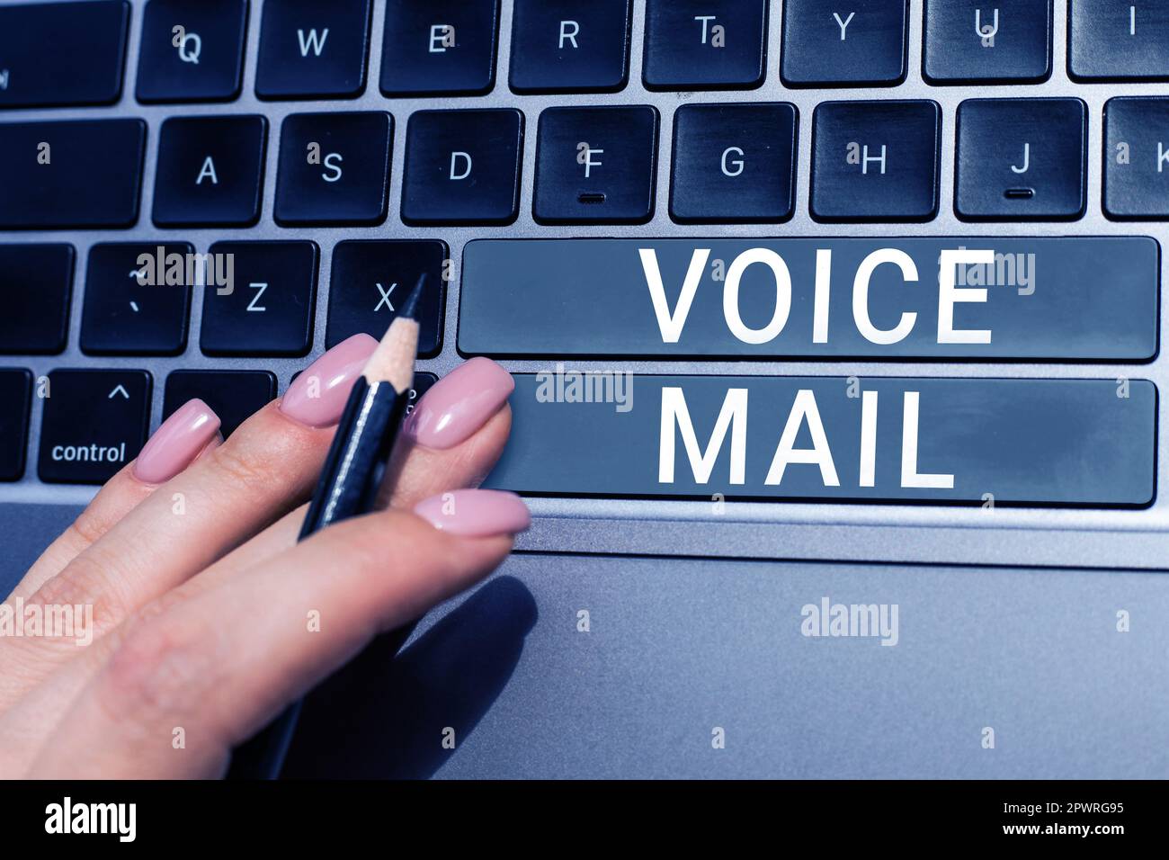 Affiche affichant la messagerie vocale, Word pour système électronique qui stocke les messages des appelants téléphoniques Banque D'Images