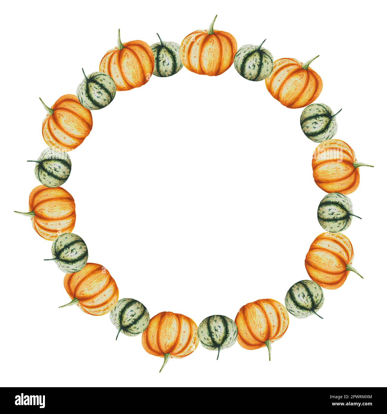 Couronne d'aquarelle avec citrouilles d'automne isolées. Thanksgiving, Halloween illustration pour les designers, scrapbooking. Pour les designers, cartes postales, fêtes Banque D'Images